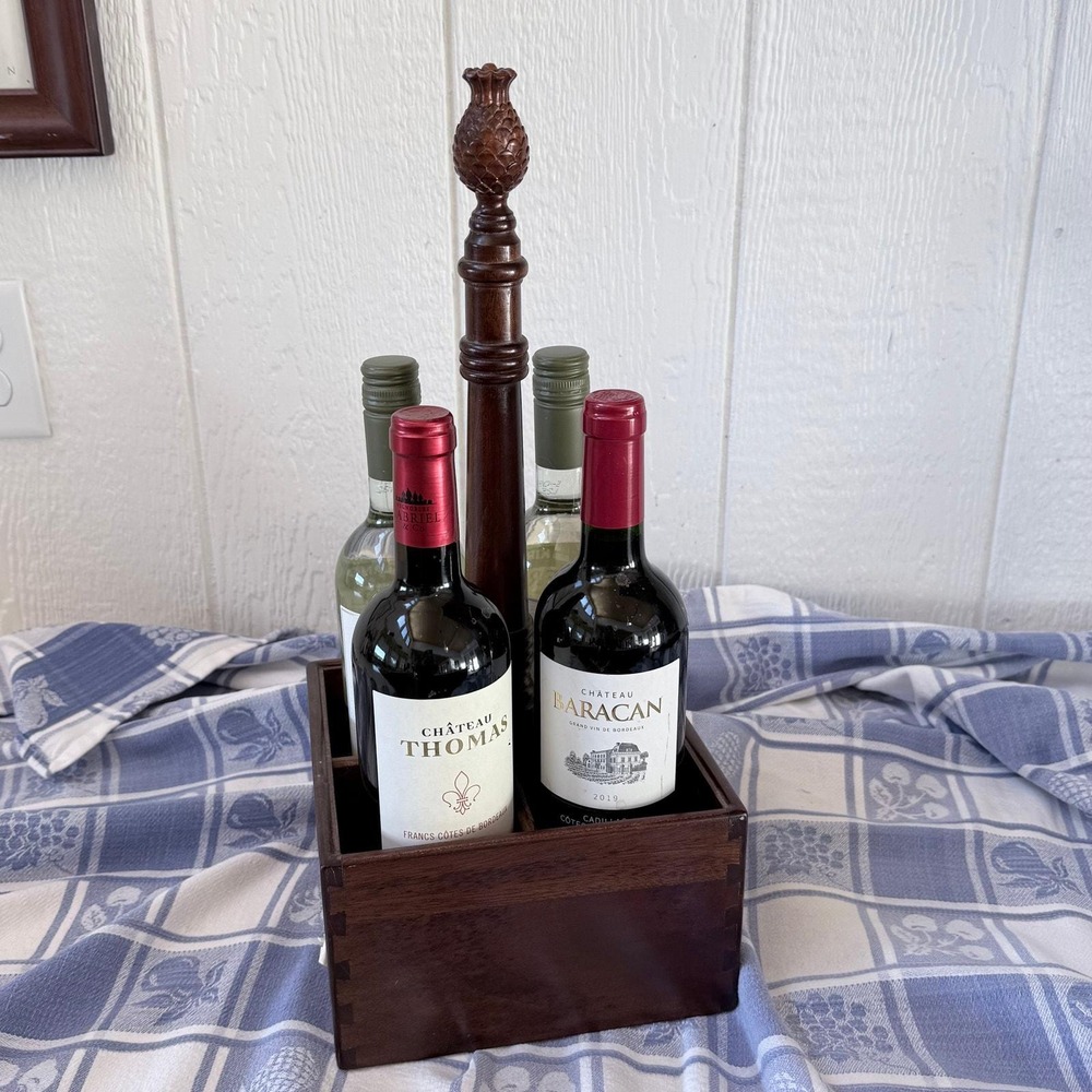 Vintage Froelich‎ V Collection Mahogany Wine Caddy Hand-Carved Pineapple Finial